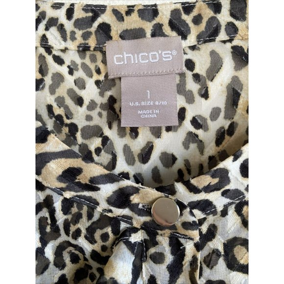 Chico's Womens Shirt Size 1 8/10 Animal Print Ruffle Hidden Button Down … - Picture 5 of 9